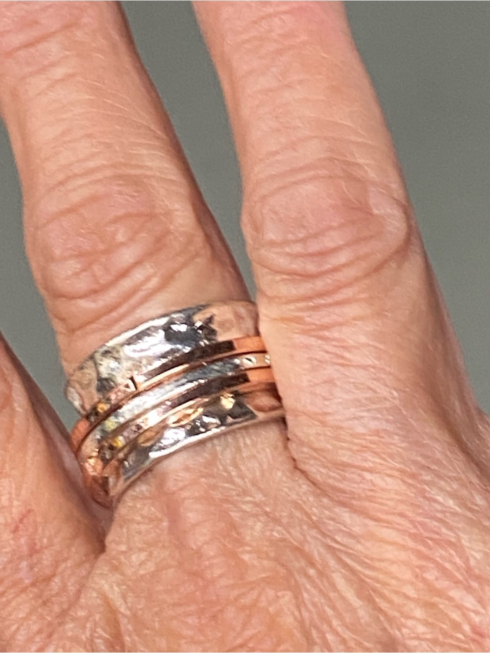 Mixed Metal Hammered Spinner Ring - Silver and Rose Gold